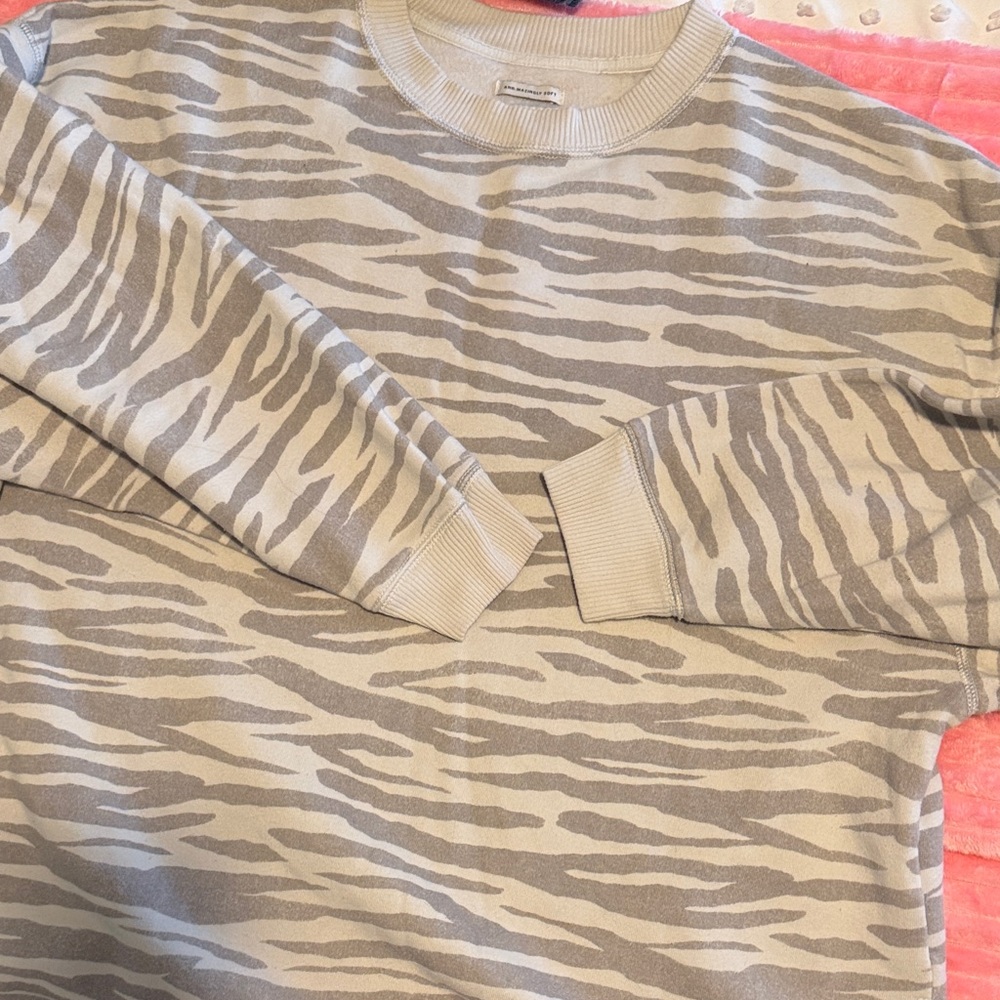 American Eagle Outfitters Zebra Print Sweatshirt - Gray and Cream